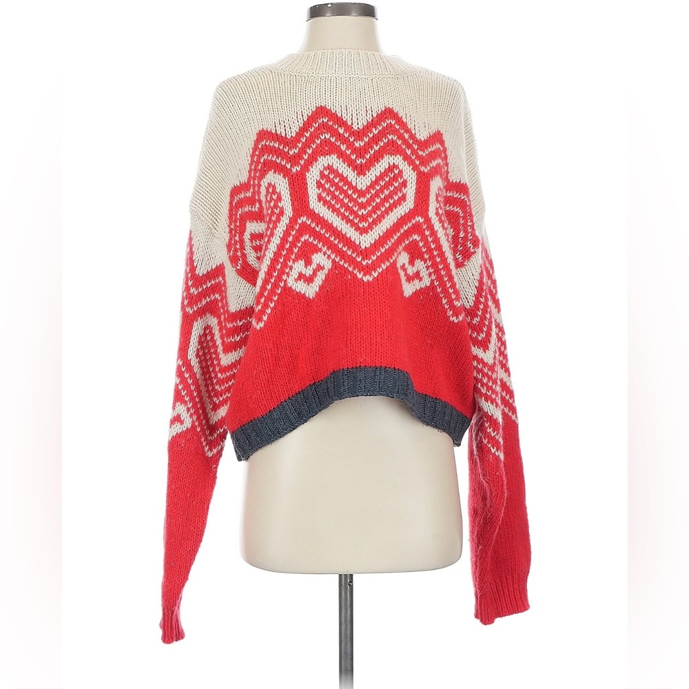 Free People I Heart You Sweater - Red and Cream Crewneck size large - Picture 2 of 7